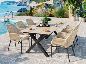 Villa - Spisegruppe Med Bord 220 Cm Og 6 Trådstoler I Natur