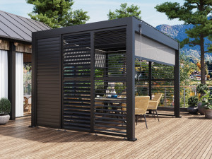 Bella Pergola - 3x4m Antrasitt - Med Lamellvegger (3m) Og Lysegrå Screen (4m)