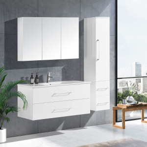 Lindadesign 120 Cm Vit Högglans Badrumsmöbel Med 1 Högskåp