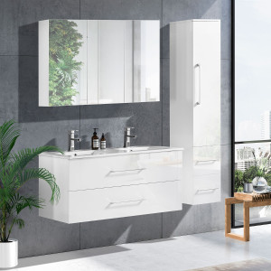 Lindadesign 120 Cm Badrumsmöbel Dubbel Vit Högglans