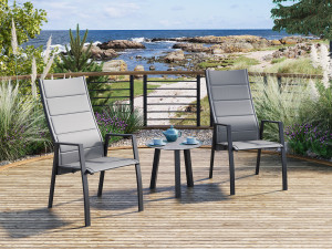 Dallas Caféset Med 2 Reclinerstolar Och Bord 55 Cm I Antracit Aluminium