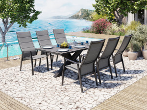 Dallas Matgrupp M/bord 180 Och 6 Reclinerstolar I Antracit Aluminium
