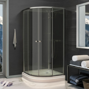 Waterlux Silikonfri Duschkabin Rund 90x90 Låg Höjd 180 Cm Grå