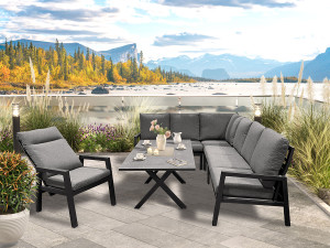Jamaica Hörnsoffa 2c3/3c2 Med Bord Och 1 Reclinerstol I Antracit Aluminium