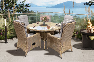Comfort Rund - Matbord 120 Cm Med 5 Holiday-Stolar I Naturmix