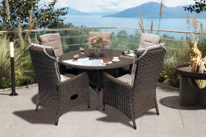 Comfort Rund - Matbord 120 Cm Med 5 Holiday-Stolar I Chockladbrun