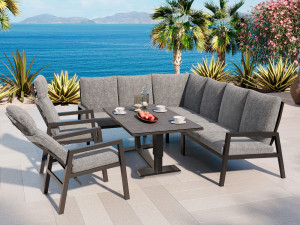 Jamaica Hörnsoffa 2c3/3c2 Med Höj- Och Sänkbart Bord 140x80 Och 2 Reclinerstolar I Antracit Aluminium
