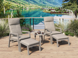 Jamaica Caféset - 2 Vilstolar Med Pall Och Bord Dia 55 Cm I Khaki Aluminium