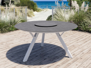 Jamaica Runt Matbord 150 Cm M/snurrplatta I Vit Aluminium