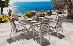 Jamaica Matgrupp - Bord 210 Cm Och 6 Reclinerstolar I Vit Aluminium