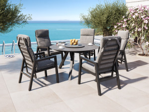 Jamaica Rund Matgrupp 135 Cm Och 5 Reclinerstolar I Antracit Aluminium