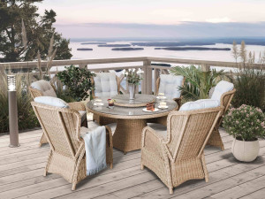 Karibia Rund Matgrupp 150 Cm Med 6 Stolar I Naturmix