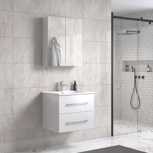 Lindadesign 60 Cm Vit Matt Badrumsmöbel M/vit Handfat Och Spegelskåp