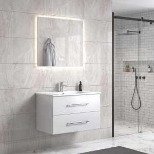 Lindadesign 80 Cm Grå Alm Baderomsmøbel M/hvit Servant Og Rektangulært Speil