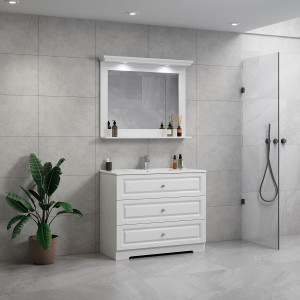 Modenicomfort 100 Cm Vit Matt Badrumsmöbel M/vit Handfat Och Spegel
