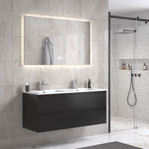 Noradesign 120 Cm Hvit Matt Baderomsmøbel Dobbel M/hvit Servant Og Rektangulært Speil