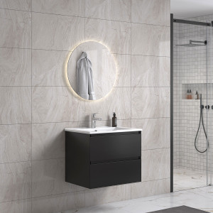 Noradesign 60 Cm Badrumsmöbel M/vit Handfat Och Rund Spegel