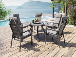 Paris Rund Matgrupp 135 Cm Och 5 Reclinerstolar I Antracit Aluminium