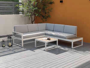 Florida Soffgrupp I Vit Aluminium Med Ljusgrå Kuddar