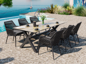 Villa - Matgrupp Med Bord 220 Cm Och 6 Trådstolar I Antracit