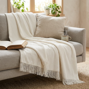 Kremowy Koc Bawełniany 200x220 LADY Narzuta Pled Na Łóżko