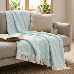 Szałwiowy Koc Bawełniany 150x200 LADY Narzuta Pled Na Łóżko