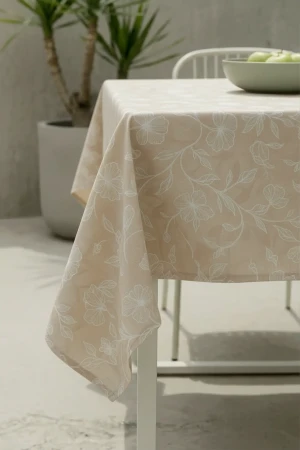 Beżowy Obrus Ogrodowy Wodoodporny w Kwiaty 140x180 GAIA Beige Flower