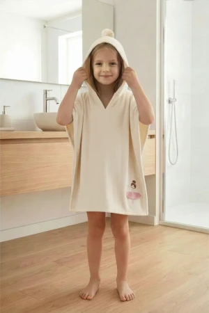 Kremowy Ręcznik Ponczo dla Dzieci 60x120 BALERINA