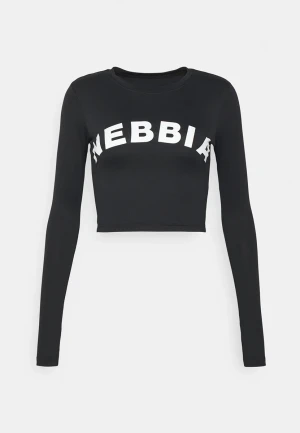 Long Sleeve Thumbhole Sporty Crop Top - Sort , M