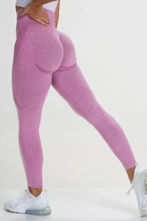 Sporty Seamless High Waist Fit Leggings - Dark Pink , XL