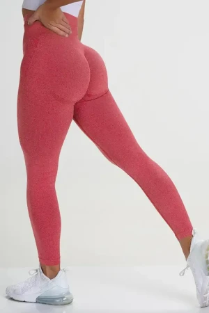 Sporty Seamless High Waist Fit Leggings - Red , L