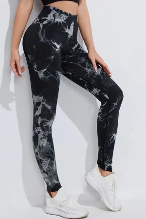 Sporty Tie Dye High-Waist Tights - Black , S
