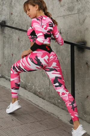 Sporty Thin Camouflage Tights - Catchy Pink , S