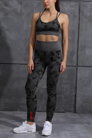 Sporty Camo Sports Bra - Grey , L
