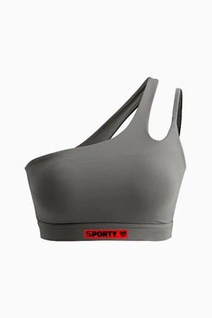 Sporty One-Shoulder Sports Bra - Grey , S