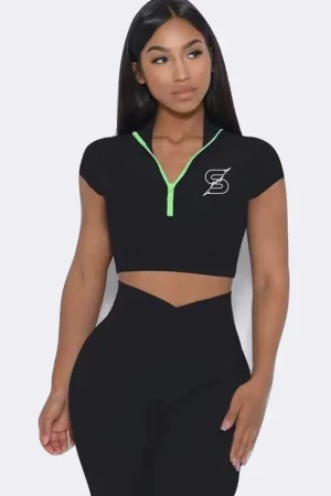 Sporty Classic Short Sleeve Half Zip - Black , S