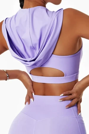 Crop Top Hoodie Sleeveless - Purple , M