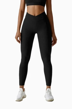 Ribbed Crossover Tights - Black , M