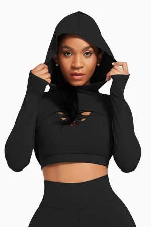 Sporty Rush Seamless Long Sleeve Cropped - Black , L