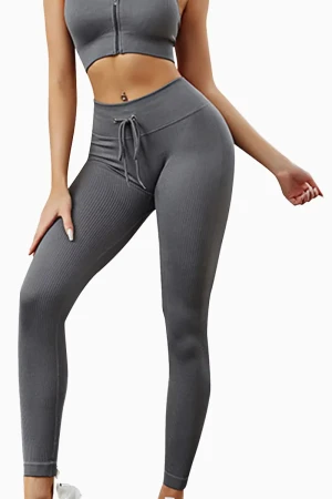 Shine Drawstring Tights - Grey , L