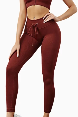 Shine Drawstring Tights - Dark Red , L