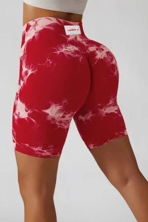 Tie Dye Scrunch Shorts - Red , XS
