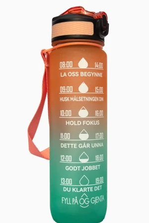 Sporty Motivasjon Drikkeflaske - 1 liter - Grønn & Orange