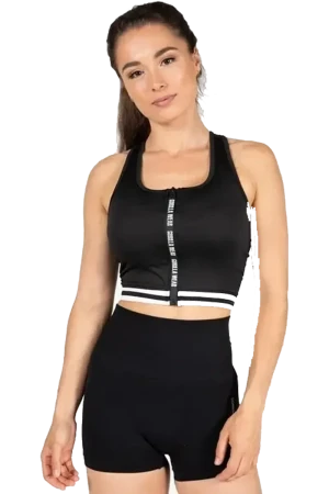 GW Mesa Zip Front Crop Top - Black - XS