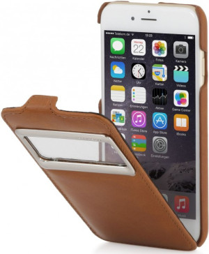 StilGut - Handyhülle für iPhone 6 UltraSlim mit Sichtfenster aus Leder Cognac