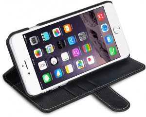 StilGut - iPhone 6s Plus Hülle "Talis" mit Standfunktion aus Leder Schwarz Nappa
