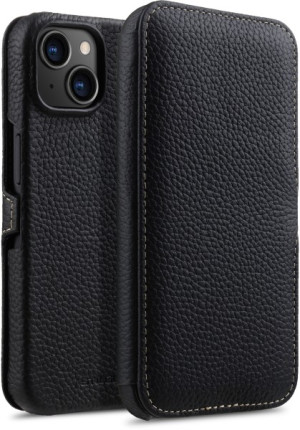 iPhone 14 Leder Tasche Book Type mit Clip Cognac - StilGut