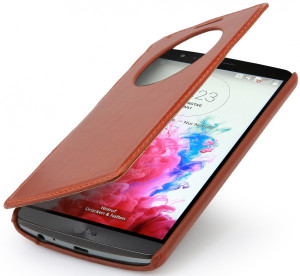 StilGut - Ledertasche "Book Type" für LG G3 mit Sichtfenster Cognac