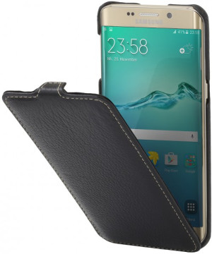 StilGut - Handyhülle für Galaxy S6 edge+ „UltraSlim“ aus Leder Schwarz
