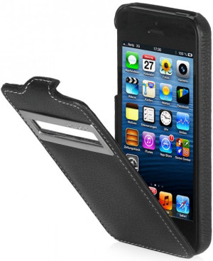 StilGut - Ledertasche mit Sichtfenster (iOS 6) für iPhone 5 and iPhone 5s Schwarz Nappa